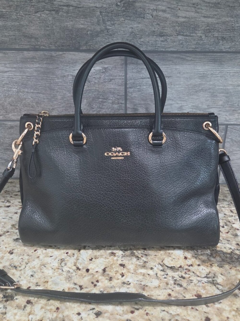 Coach F78750 Mia Black Pebble-grained and Sueded Leathers Satchel